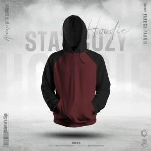 Fleece Hoodie-Raglan-Maroon-Black
